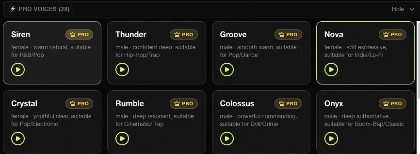 Female Voice selection workspace in TagMyBeat